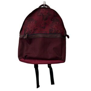 Ted Baker Burgundy Floral Leather Trim Inner Tablet Holder Tech Backpack OS